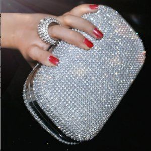 Luxury Diamond Rhinestone Double Chain Bag, Crystal Purse Dazzling Crossbody 468